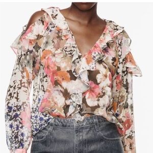 Zara Multicolor Floral Ruffle Blouse